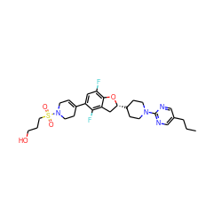 CCCc1cnc(N2CCC([C@@H]3Cc4c(F)c(C5=CCN(S(=O)(=O)CCCO)CC5)cc(F)c4O3)CC2)nc1 ZINC000169337196