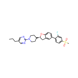 CCCc1cnc(N2CCC([C@@H]3Cc4cc(-c5ccc(S(C)(=O)=O)cc5F)ccc4O3)CC2)nc1 ZINC000169337176