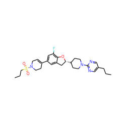 CCCc1cnc(N2CCC([C@@H]3Cc4cc(C5=CCN(S(=O)(=O)CCC)CC5)cc(F)c4O3)CC2)nc1 ZINC000140143438