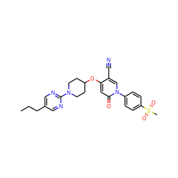 CCCc1cnc(N2CCC(Oc3cc(=O)n(-c4ccc(S(C)(=O)=O)cc4)cc3C#N)CC2)nc1 ZINC000118659116