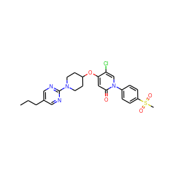 CCCc1cnc(N2CCC(Oc3cc(=O)n(-c4ccc(S(C)(=O)=O)cc4)cc3Cl)CC2)nc1 ZINC000118659425