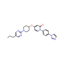 CCCc1cnc(N2CCC(Oc3ccn(-c4ccc(-n5ccnc5)cc4)c(=O)c3)CC2)nc1 ZINC000116691167