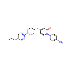 CCCc1cnc(N2CCC(Oc3ccn(-c4ccc(C#N)cc4)c(=O)c3)CC2)nc1 ZINC000118658729