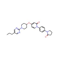 CCCc1cnc(N2CCC(Oc3ccn(-c4ccc(N5CCCC5=O)cc4)c(=O)c3)CC2)nc1 ZINC000118665822