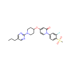 CCCc1cnc(N2CCC(Oc3ccn(-c4ccc(S(C)(=O)=O)c(F)c4)c(=O)c3)CC2)nc1 ZINC000118668657