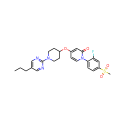 CCCc1cnc(N2CCC(Oc3ccn(-c4ccc(S(C)(=O)=O)cc4F)c(=O)c3)CC2)nc1 ZINC000118670164