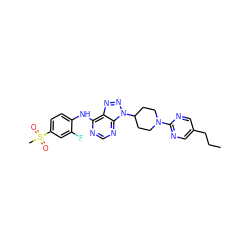 CCCc1cnc(N2CCC(n3nnc4c(Nc5ccc(S(C)(=O)=O)cc5F)ncnc43)CC2)nc1 ZINC001772630869