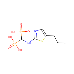 CCCc1cnc(NC(P(=O)(O)O)P(=O)(O)O)s1 ZINC000026749242