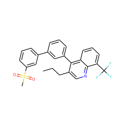 CCCc1cnc2c(C(F)(F)F)cccc2c1-c1cccc(-c2cccc(S(C)(=O)=O)c2)c1 ZINC000049111459