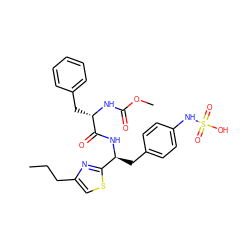 CCCc1csc([C@H](Cc2ccc(NS(=O)(=O)O)cc2)NC(=O)[C@H](Cc2ccccc2)NC(=O)OC)n1 ZINC000113898087