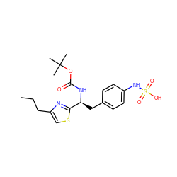 CCCc1csc([C@H](Cc2ccc(NS(=O)(=O)O)cc2)NC(=O)OC(C)(C)C)n1 ZINC000114389766