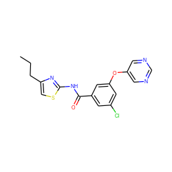 CCCc1csc(NC(=O)c2cc(Cl)cc(Oc3cncnc3)c2)n1 ZINC000096938936