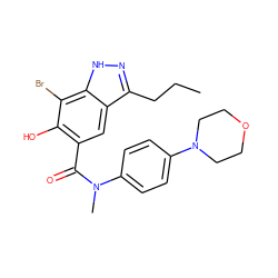 CCCc1n[nH]c2c(Br)c(O)c(C(=O)N(C)c3ccc(N4CCOCC4)cc3)cc12 ZINC001772600785