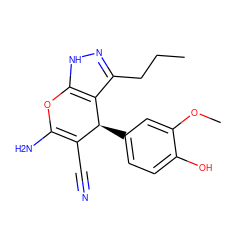 CCCc1n[nH]c2c1[C@@H](c1ccc(O)c(OC)c1)C(C#N)=C(N)O2 ZINC000005075321