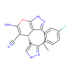 CCCc1n[nH]c2c1[C@H](c1c[nH]nc1-c1ccc(F)cc1)C(C#N)=C(N)O2 ZINC000008568307