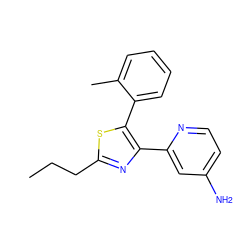 CCCc1nc(-c2cc(N)ccn2)c(-c2ccccc2C)s1 ZINC000000016726