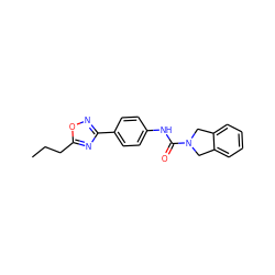 CCCc1nc(-c2ccc(NC(=O)N3Cc4ccccc4C3)cc2)no1 ZINC000167390340