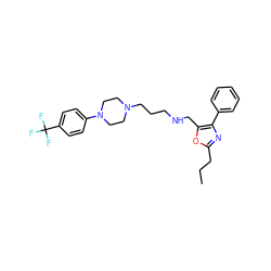 CCCc1nc(-c2ccccc2)c(CNCCCN2CCN(c3ccc(C(F)(F)F)cc3)CC2)o1 ZINC000053294158