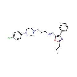 CCCc1nc(-c2ccccc2)c(CNCCCN2CCN(c3ccc(Cl)cc3)CC2)o1 ZINC000053294990