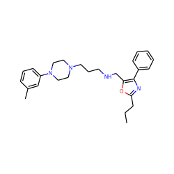 CCCc1nc(-c2ccccc2)c(CNCCCN2CCN(c3cccc(C)c3)CC2)o1 ZINC000053298452