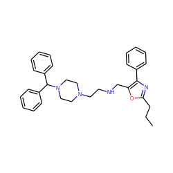 CCCc1nc(-c2ccccc2)c(CNCCN2CCN(C(c3ccccc3)c3ccccc3)CC2)o1 ZINC000053295624