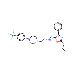 CCCc1nc(-c2ccccc2)c(CNCCN2CCN(c3ccc(C(F)(F)F)cc3)CC2)o1 ZINC000053229092