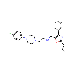 CCCc1nc(-c2ccccc2)c(CNCCN2CCN(c3ccc(Cl)cc3)CC2)o1 ZINC000053294123