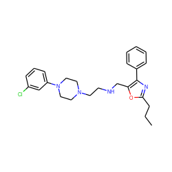 CCCc1nc(-c2ccccc2)c(CNCCN2CCN(c3cccc(Cl)c3)CC2)o1 ZINC000053294936