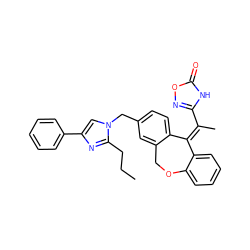 CCCc1nc(-c2ccccc2)cn1Cc1ccc2c(c1)COc1ccccc1/C2=C(\C)c1noc(=O)[nH]1 ZINC000117523048