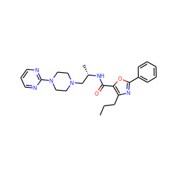 CCCc1nc(-c2ccccc2)oc1C(=O)N[C@@H](C)CN1CCN(c2ncccn2)CC1 ZINC000045392135