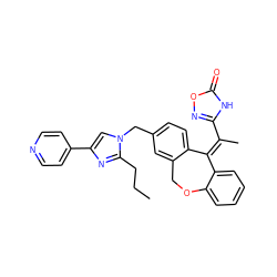 CCCc1nc(-c2ccncc2)cn1Cc1ccc2c(c1)COc1ccccc1/C2=C(\C)c1noc(=O)[nH]1 ZINC000117524385