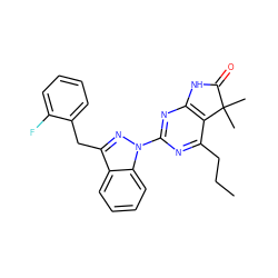 CCCc1nc(-n2nc(Cc3ccccc3F)c3ccccc32)nc2c1C(C)(C)C(=O)N2 ZINC000223808137