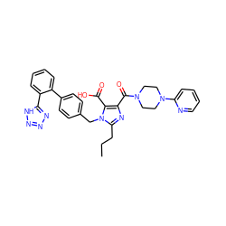 CCCc1nc(C(=O)N2CCN(c3ccccn3)CC2)c(C(=O)O)n1Cc1ccc(-c2ccccc2-c2nnn[nH]2)cc1 ZINC000026289749