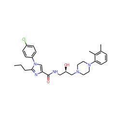 CCCc1nc(C(=O)NC[C@@H](O)CN2CCN(c3cccc(C)c3C)CC2)cn1-c1ccc(Cl)cc1 ZINC000168252829