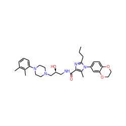 CCCc1nc(C(=O)NC[C@H](O)CN2CCN(c3cccc(C)c3C)CC2)c(C)n1-c1ccc2c(c1)OCCO2 ZINC000072104607