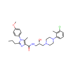 CCCc1nc(C(=O)NC[C@H](O)CN2CCN(c3cccc(Cl)c3C)CC2)c(C)n1-c1ccc(OC)cc1 ZINC000072106640