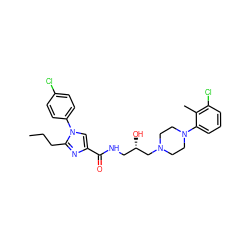 CCCc1nc(C(=O)NC[C@H](O)CN2CCN(c3cccc(Cl)c3C)CC2)cn1-c1ccc(Cl)cc1 ZINC000072104678