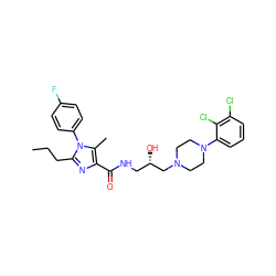 CCCc1nc(C(=O)NC[C@H](O)CN2CCN(c3cccc(Cl)c3Cl)CC2)c(C)n1-c1ccc(F)cc1 ZINC000072106089