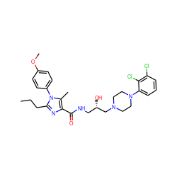 CCCc1nc(C(=O)NC[C@H](O)CN2CCN(c3cccc(Cl)c3Cl)CC2)c(C)n1-c1ccc(OC)cc1 ZINC000072106803