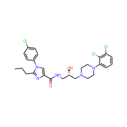 CCCc1nc(C(=O)NC[C@H](O)CN2CCN(c3cccc(Cl)c3Cl)CC2)cn1-c1ccc(Cl)cc1 ZINC000072105210