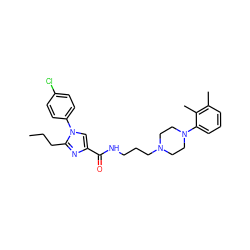 CCCc1nc(C(=O)NCCCN2CCN(c3cccc(C)c3C)CC2)cn1-c1ccc(Cl)cc1 ZINC000072104697