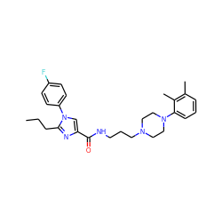 CCCc1nc(C(=O)NCCCN2CCN(c3cccc(C)c3C)CC2)cn1-c1ccc(F)cc1 ZINC000072104860