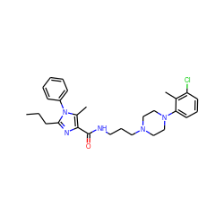 CCCc1nc(C(=O)NCCCN2CCN(c3cccc(Cl)c3C)CC2)c(C)n1-c1ccccc1 ZINC000072106304