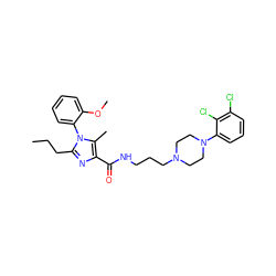 CCCc1nc(C(=O)NCCCN2CCN(c3cccc(Cl)c3Cl)CC2)c(C)n1-c1ccccc1OC ZINC000072104849