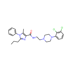 CCCc1nc(C(=O)NCCN2CCN(c3cccc(Cl)c3Cl)CC2)c(C)n1-c1ccccc1 ZINC000072106248