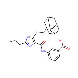 CCCc1nc(C(=O)Nc2cccc(C(=O)O)c2)c(CCC23CC4CC(CC(C4)C2)C3)[nH]1 ZINC000013674729