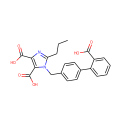 CCCc1nc(C(=O)O)c(C(=O)O)n1Cc1ccc(-c2ccccc2C(=O)O)cc1 ZINC000013745645