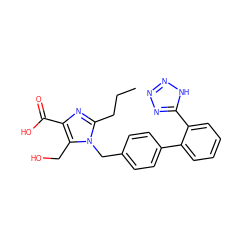 CCCc1nc(C(=O)O)c(CO)n1Cc1ccc(-c2ccccc2-c2nnn[nH]2)cc1 ZINC000013745669