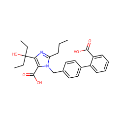 CCCc1nc(C(O)(CC)CC)c(C(=O)O)n1Cc1ccc(-c2ccccc2C(=O)O)cc1 ZINC000013745637