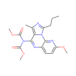 CCCc1nc(C)c2c(N(C(=O)OC)C(=O)OC)nc3ccc(OC)nc3n12 ZINC000049034641